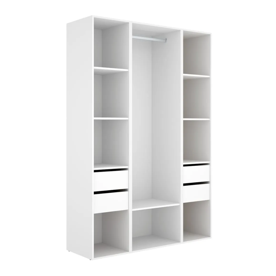 Armario vestidor Suit 4 cajones con barra y compartimentos blanco/natural 205x137,5x45 cm