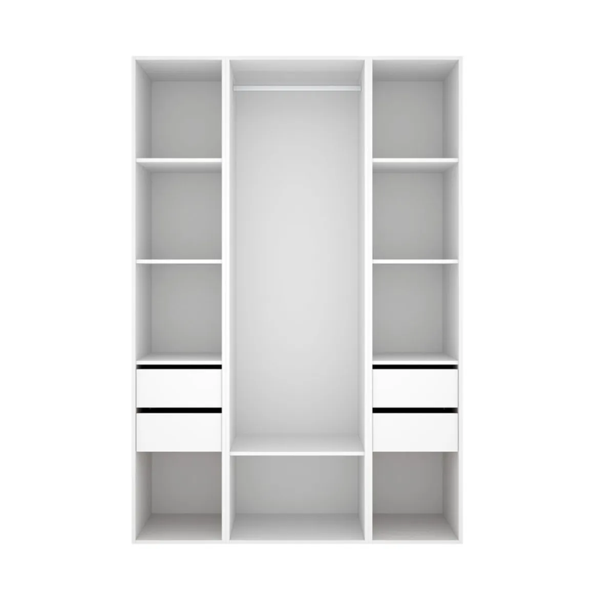 Armario vestidor Suit 4 cajones con barra y compartimentos blanco/natural 205x137,5x45 cm