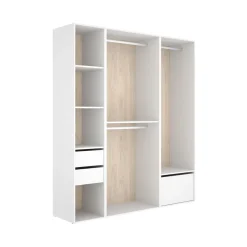 Armario vestidor Suit 2 cajones con 3 barras y zapatero blanco/natural 205x179,5x45 cm