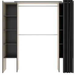 Armario vestidor Suit 8 estantes con 2 barras y cortina 205x110-180x50 cm