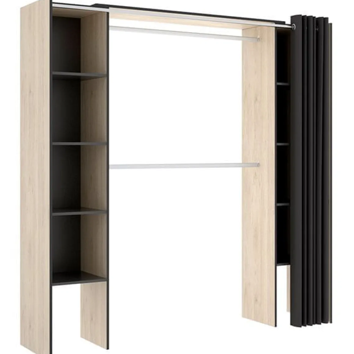 Armario vestidor Suit 8 estantes con 2 barras y cortina 205x110-180x50 cm