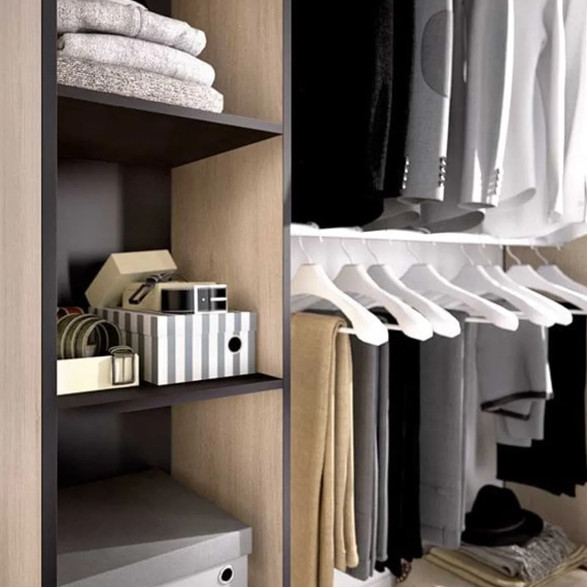 Armario vestidor Suit 8 estantes con 2 barras y cortina 205x110-180x50 cm
