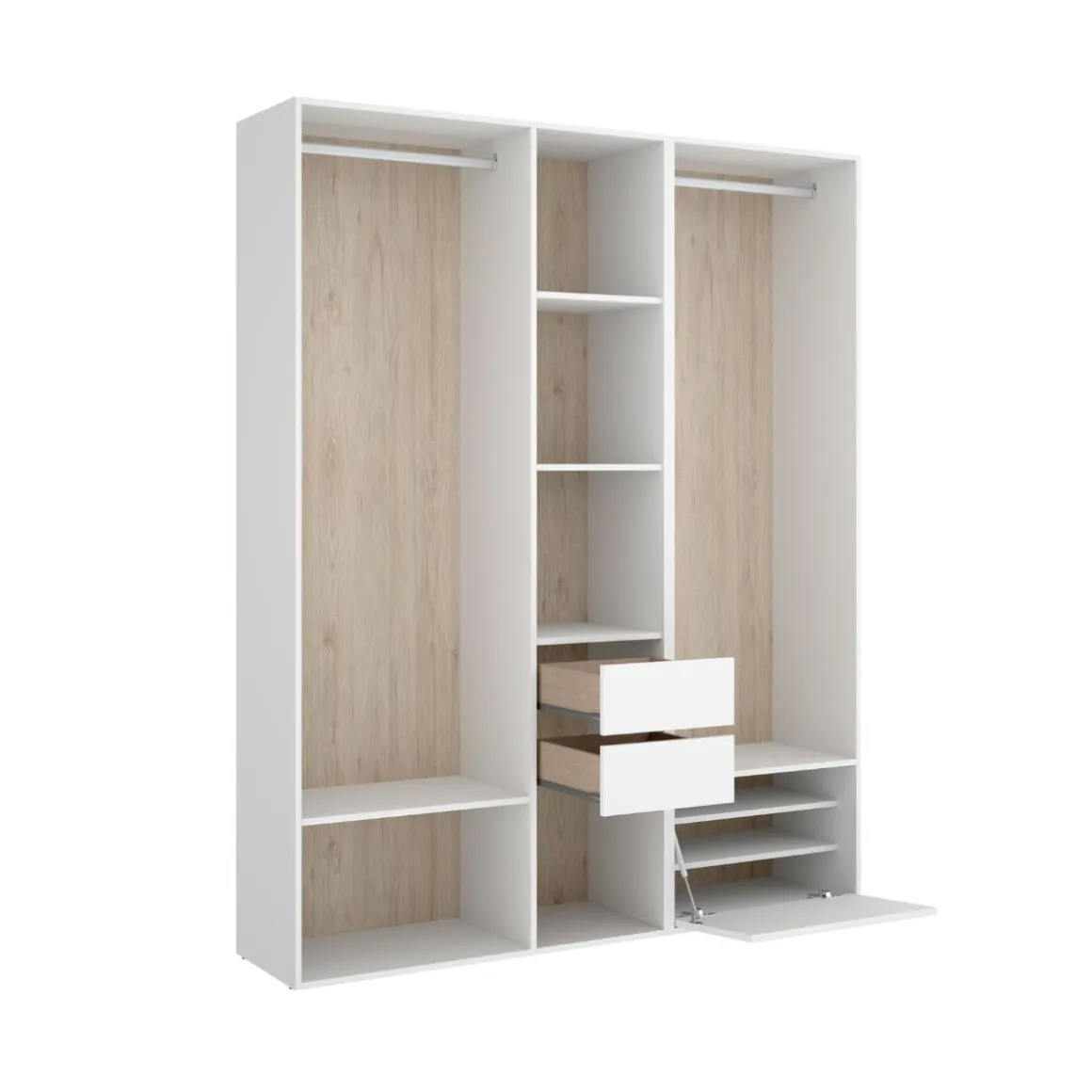 Armario vestidor Suit 2 módulos + 2 barras + zapatero blanco/natural 205x158x45 cm