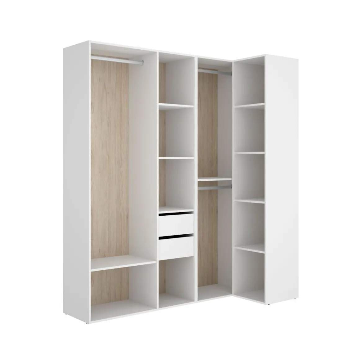 Armario vestidor Suit 2 módulos + 3 barras + 2 cajones blanco/natural 205x182,5x79,5 cm