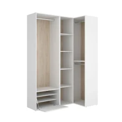 Armario vestidor Suit 2 módulos + 3 barras + zapatero blanco/natural 205x144,5x79,5 cm