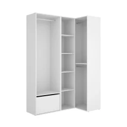 Armario vestidor Suit 2 módulos + 3 barras + zapatero blanco/natural 205x144,5x79,5 cm