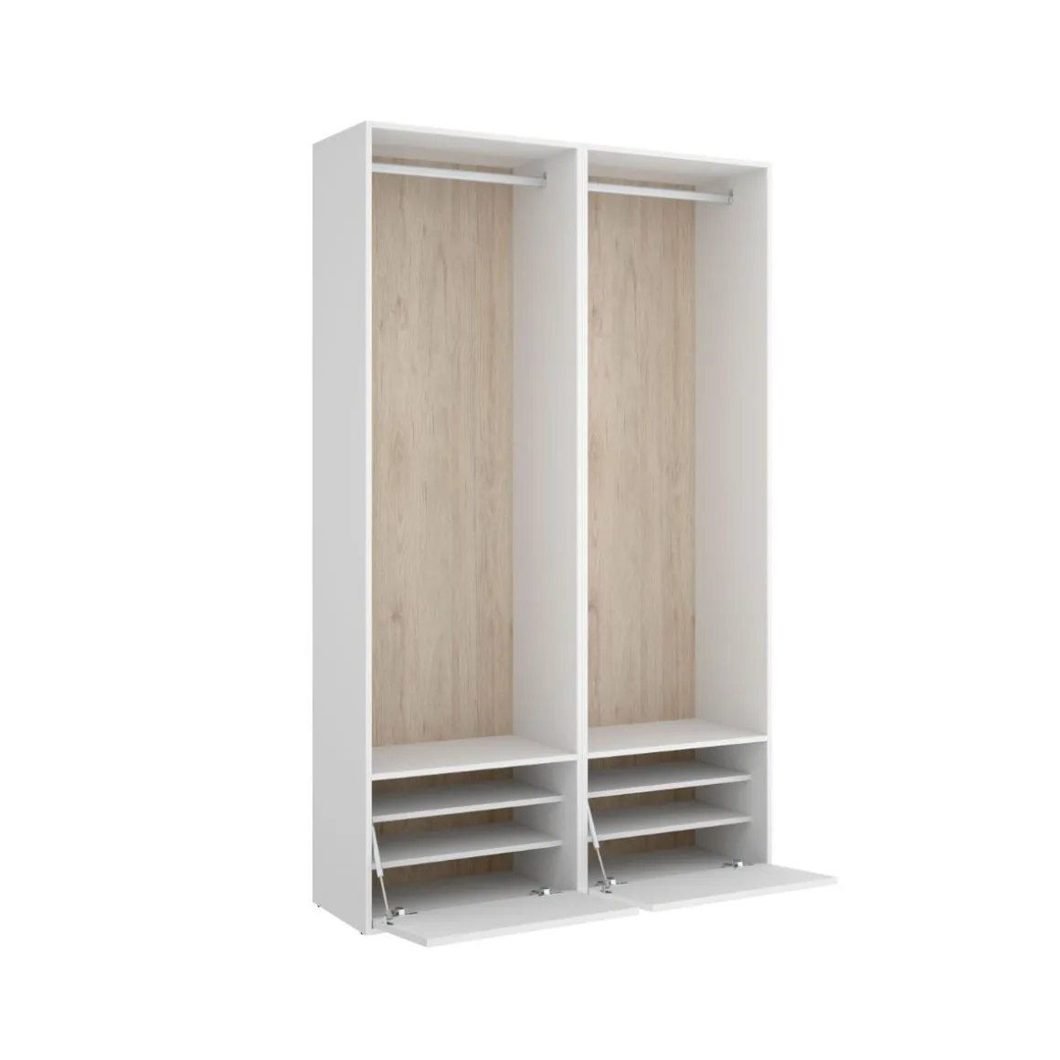 Armario vestidor Suit 2 módulos + 2 barras + zapatero blanco/natural 205x120x45 cm