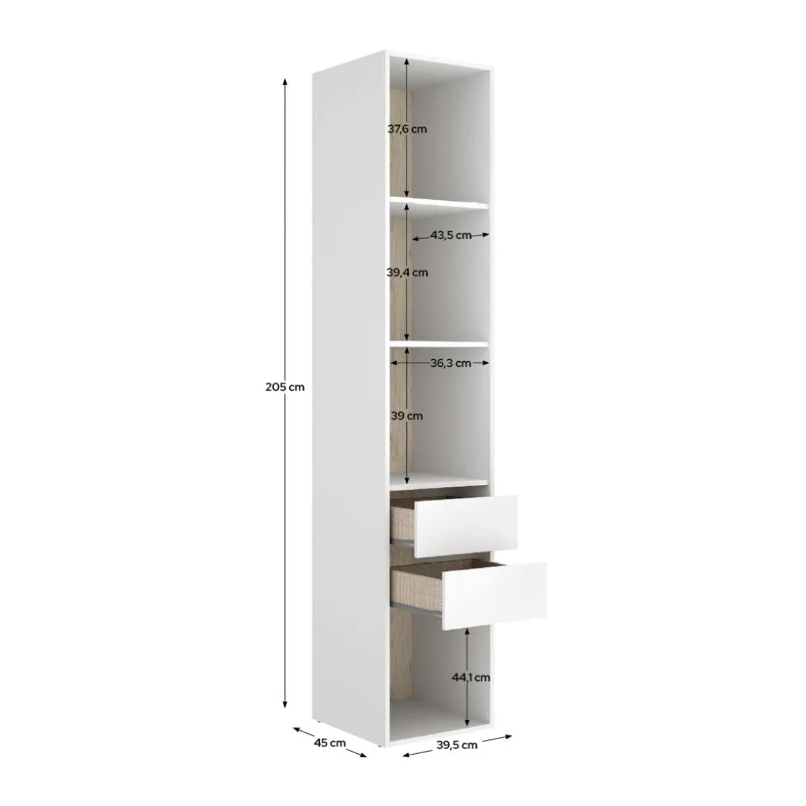 Armario vestidor Suit con trasera reversible blanco/natural 205x39,5x45 cm