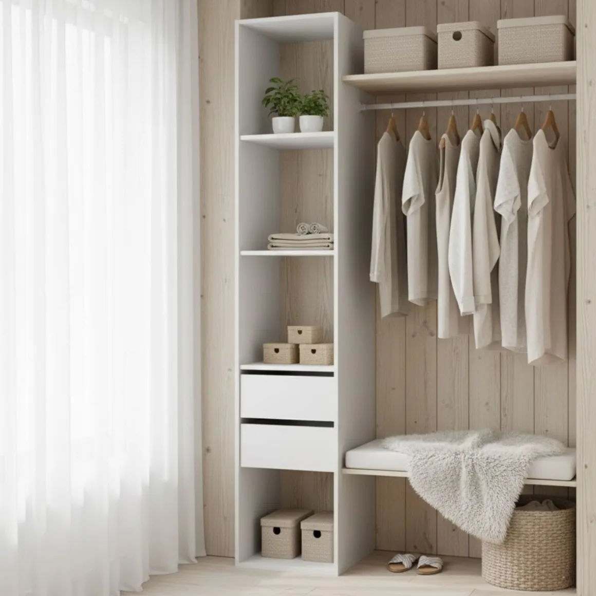 Armario vestidor Suit con trasera reversible blanco/natural 205x39,5x45 cm