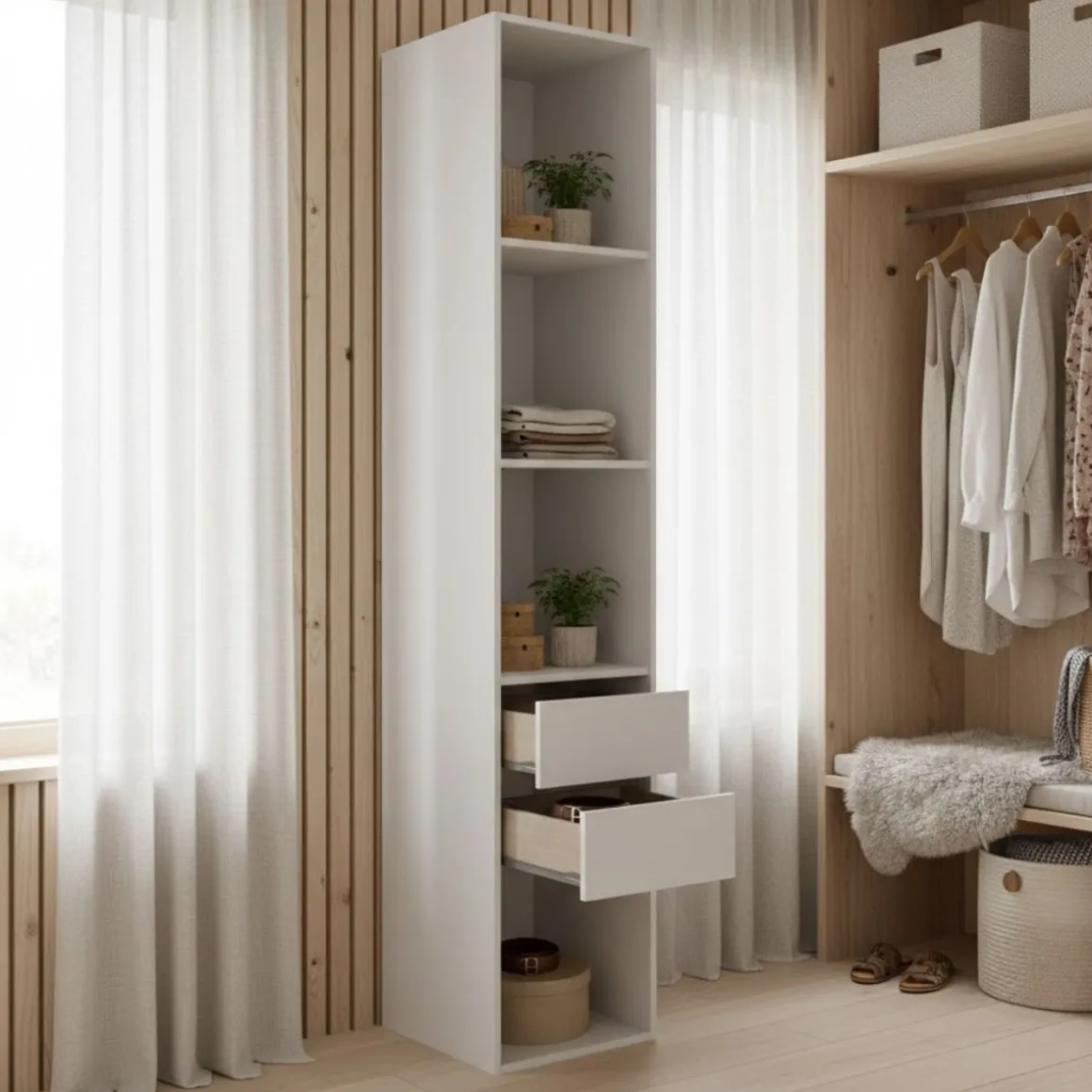 Armario vestidor Suit con trasera reversible blanco/natural 205x39,5x45 cm