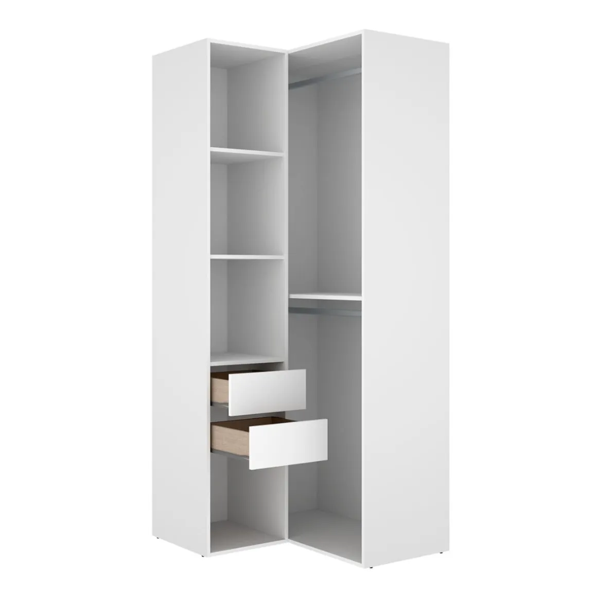Armario vestidor Suit diseño esquinero trasera reversible blanco/natural 205x84,5x104,5 cm