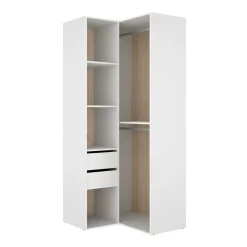Armario vestidor Suit diseño esquinero trasera reversible blanco/natural 205x84,5x104,5 cm