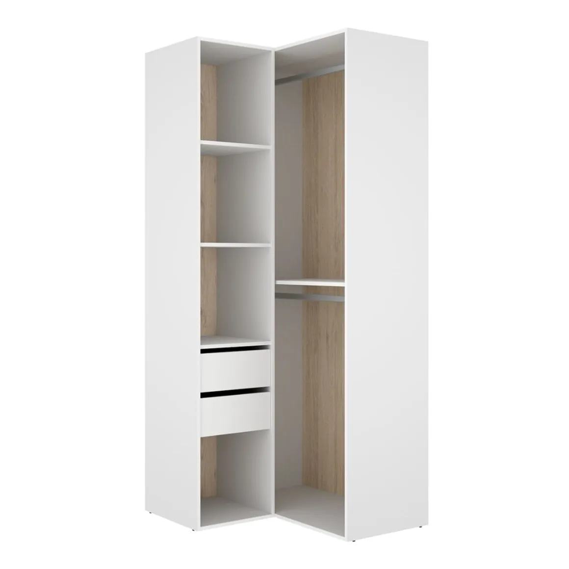 Armario vestidor Suit diseño esquinero trasera reversible blanco/natural 205x84,5x104,5 cm