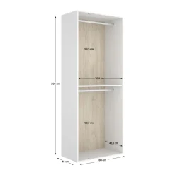 Armario vestidor Suit dos barras con trasera reversible blanco/natural 205x80x45 cm