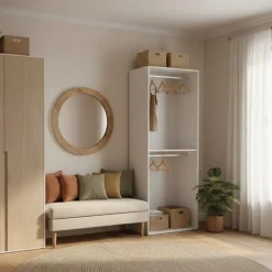 Armario vestidor Suit dos barras con trasera reversible blanco/natural 205x80x45 cm