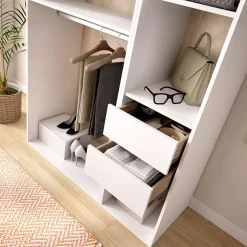 Armario vestidor Suit dos barras y 4 compartimentos blanco/natural 205x119,5x45 cm