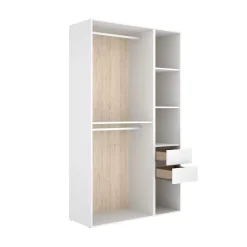 Armario vestidor Suit dos barras y 4 compartimentos blanco/natural 205x119,5x45 cm