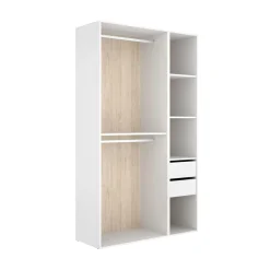 Armario vestidor Suit dos barras y 4 compartimentos blanco/natural 205x119,5x45 cm
