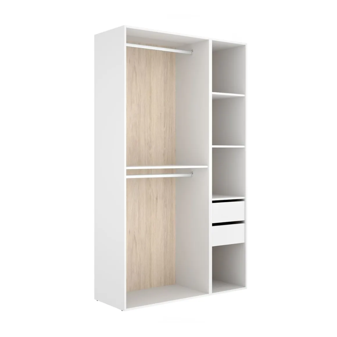 Armario vestidor Suit dos barras y 4 compartimentos blanco/natural 205x119,5x45 cm