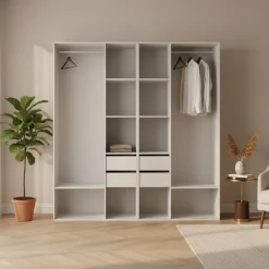 Armario vestidor Suit reversible 4 cajones + 2 barras + 2 columnas blanco/natural 205x196x45 cm