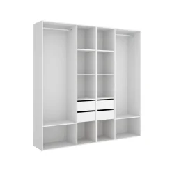 Armario vestidor Suit reversible 4 cajones + 2 barras + 2 columnas blanco/natural 205x196x45 cm