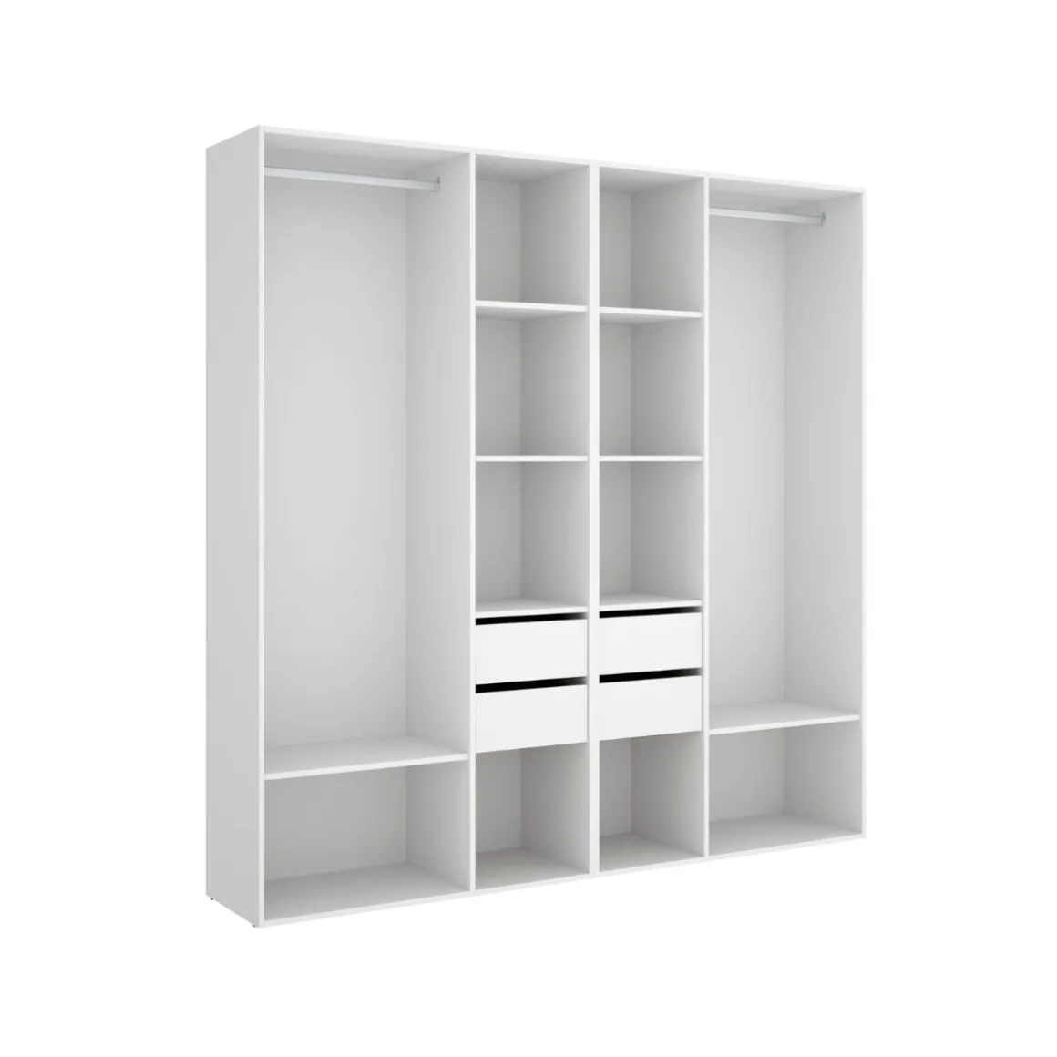 Armario vestidor Suit reversible 4 cajones + 2 barras + 2 columnas blanco/natural 205x196x45 cm