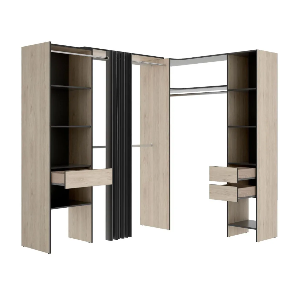 Armario vestidor Suit reversible 3 cajones + 3 barras + 2 columnas 205x164-214x141 cm