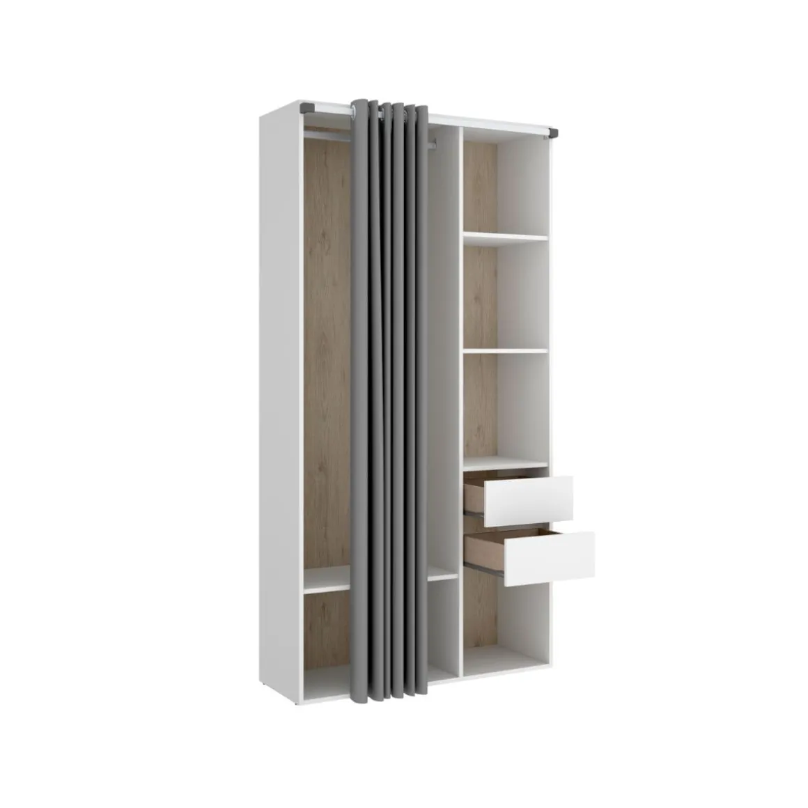 Armario vestidor Suit reversible 2 cajones + cortina blanco/natural 205x98x53 cm