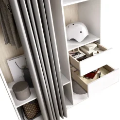 Armario vestidor Suit reversible 2 cajones + cortina blanco/natural 205x98x53 cm