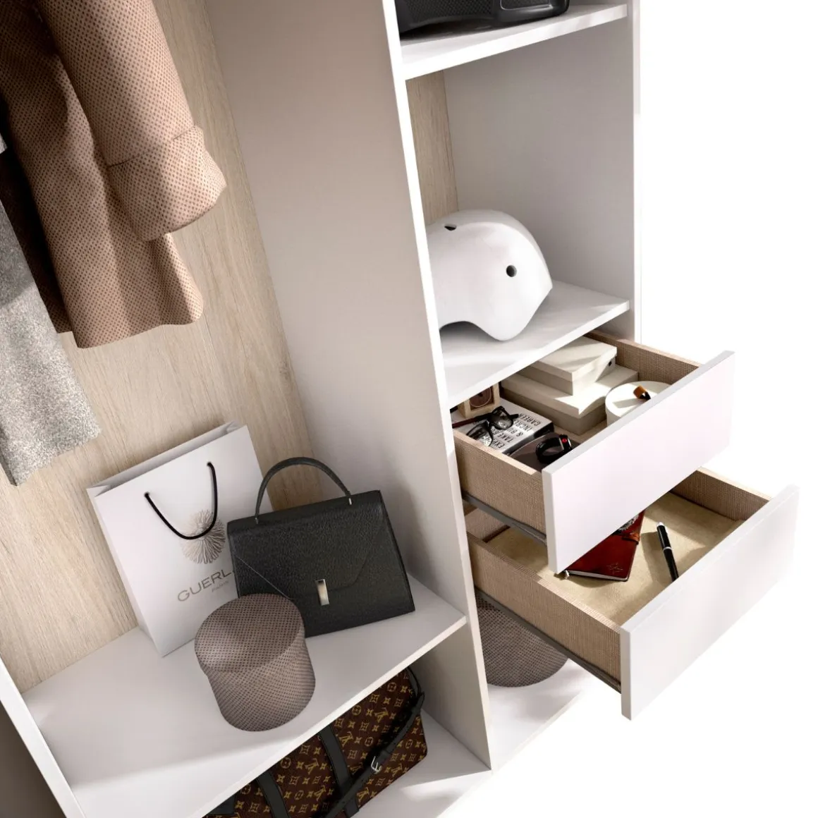 Armario vestidor Suit reversible 2 cajones blanco/natural 205x98x45 cm
