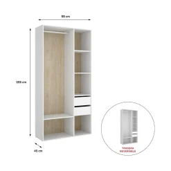 Armario vestidor Suit reversible 2 cajones blanco/natural 205x98x45 cm