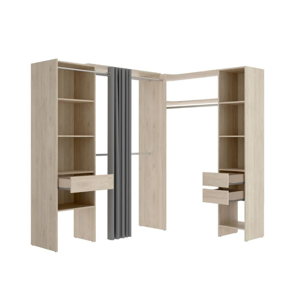 Armario vestidor Suit reversible 3 cajones + 3 barras + 2 columnas 205x164-214x141 cm