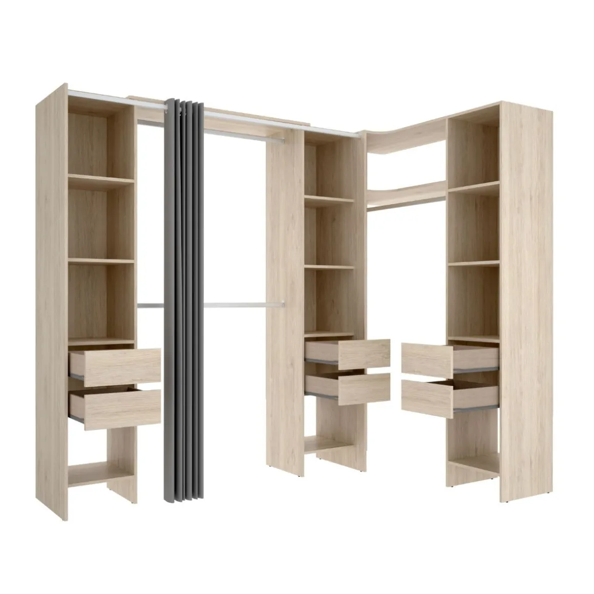 Armario vestidor Suit reversible 6 cajones + 3 barras + 3 columnas 205x164-234x141 cm