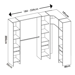 Armario vestidor Suit reversible 6 cajones + 3 barras + 3 columnas 205x164-234x141 cm