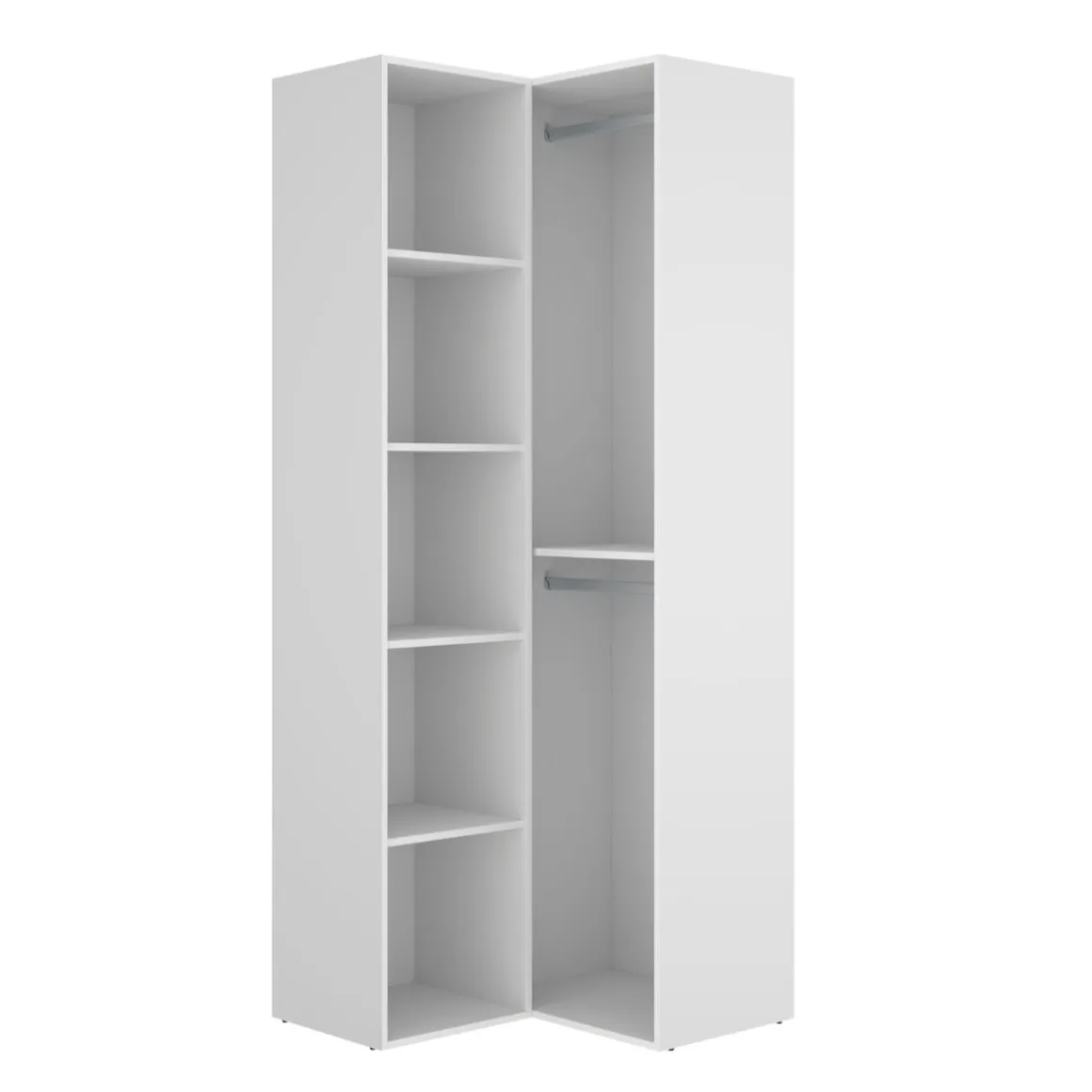 Armario vestidor Suit rinconero reversible 2 barras + 4 estantes blanco 205x84,5x84,5 cm