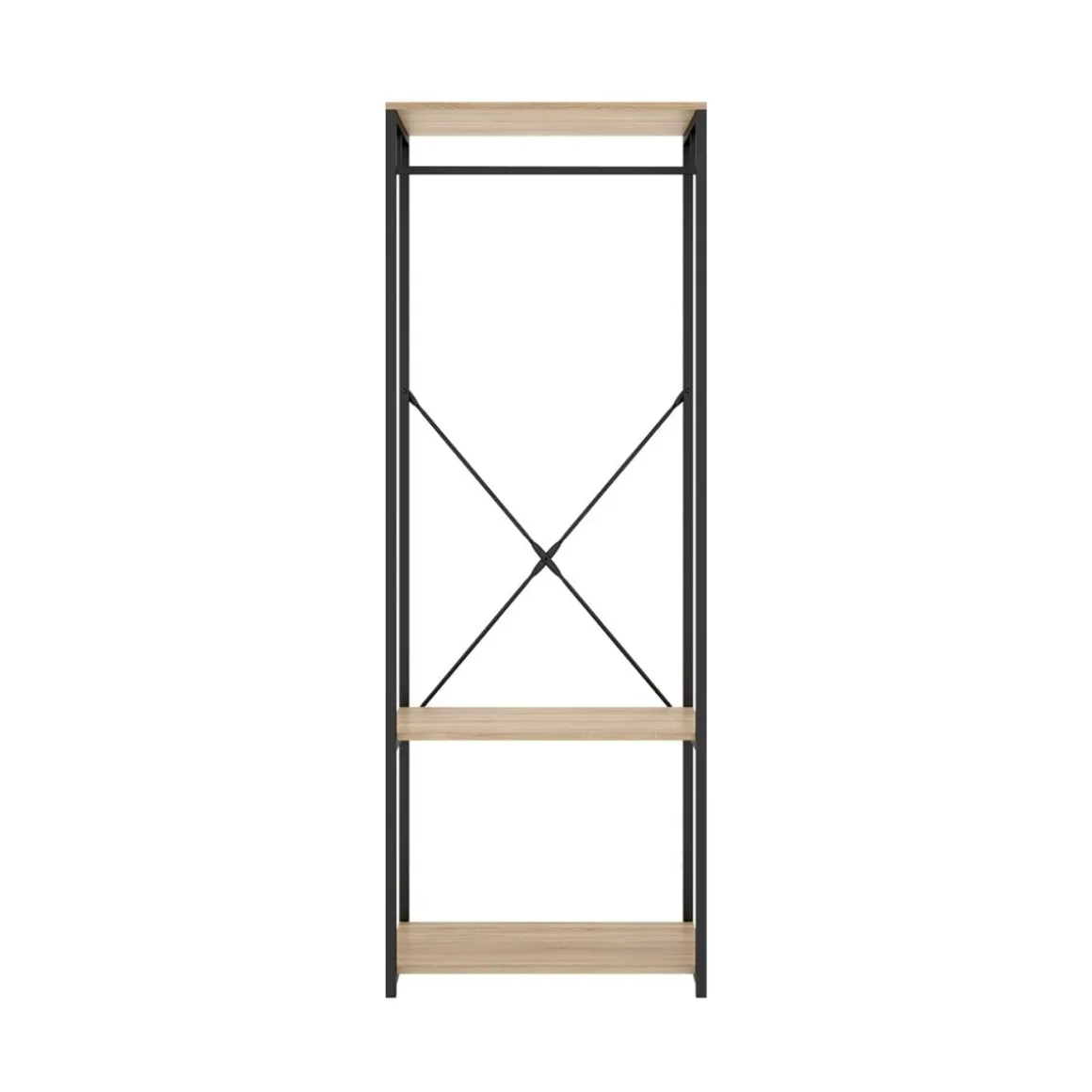 Armario vestidor Tork con barra y estantes negro/natural 167x60x40 cm