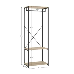 Armario vestidor Tork con barra y estantes negro/natural 167x60x40 cm