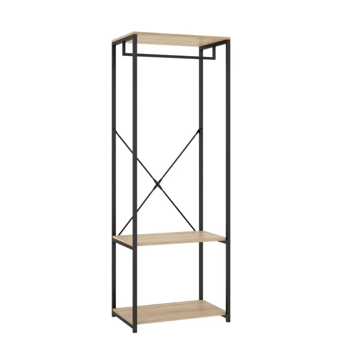 Armario vestidor Tork con barra y estantes negro/natural 167x60x40 cm