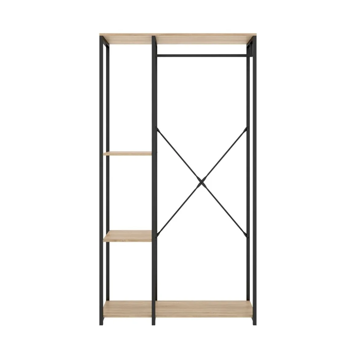 Armario vestidor Tork con barra y 3 estantes negro/natural 167x90x40 cm