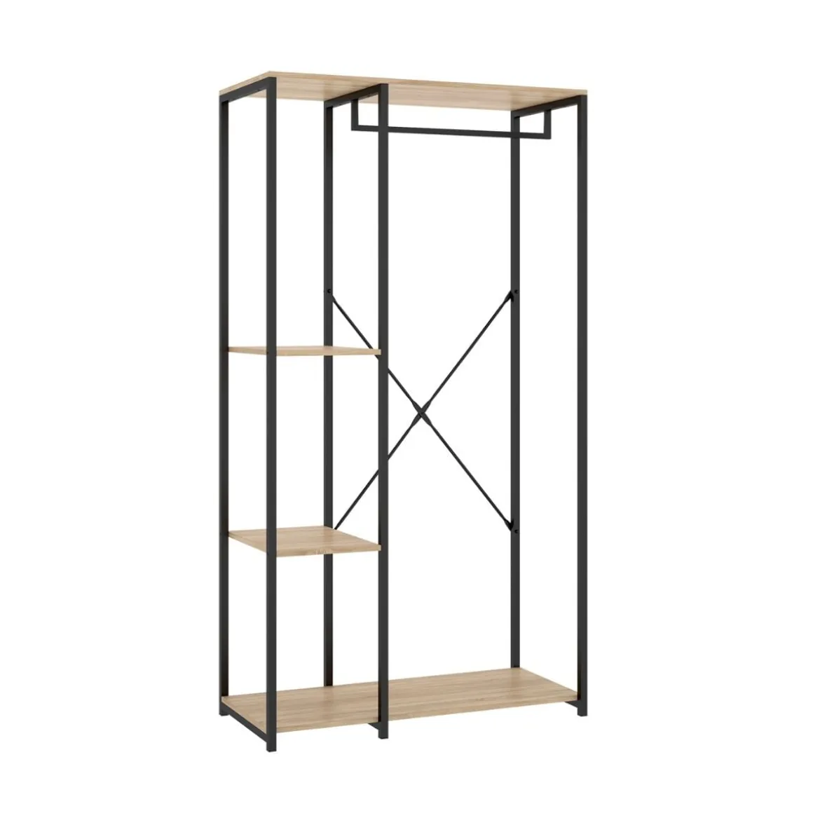 Armario vestidor Tork con barra y 3 estantes negro/natural 167x90x40 cm