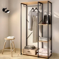 Armario vestidor Tork con barra y 3 estantes negro/natural 167x90x40 cm