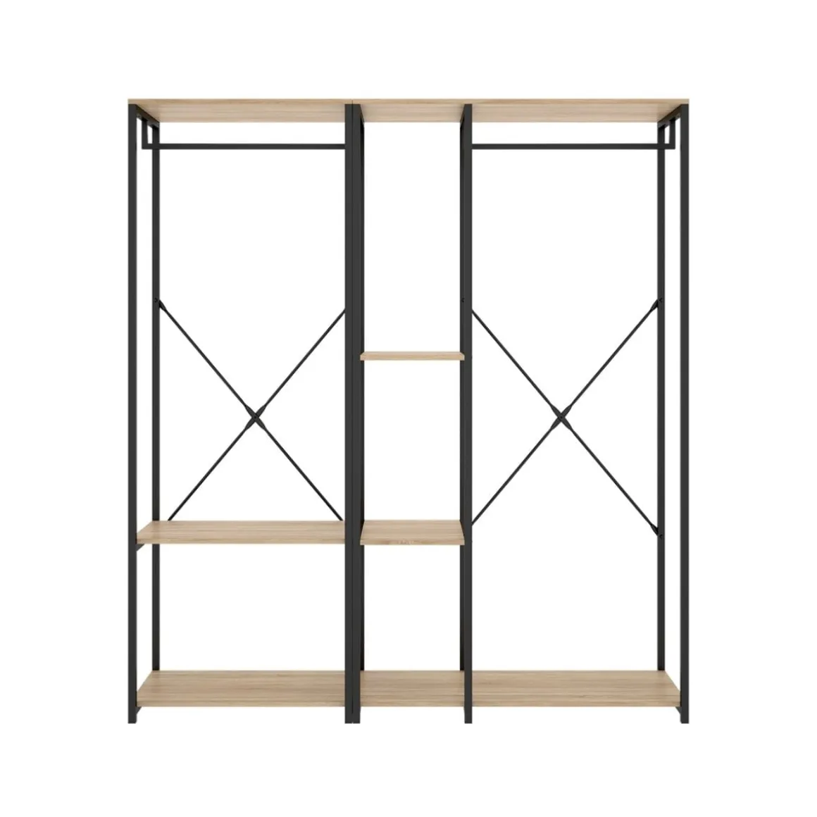 Armario vestidor Trok 2 barras con estantes negro/natural 167x150x40 cm