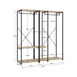 Armario vestidor Trok 2 barras con estantes negro/natural 167x150x40 cm