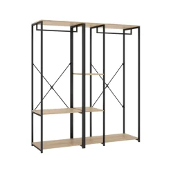 Armario vestidor Trok 2 barras con estantes negro/natural 167x150x40 cm