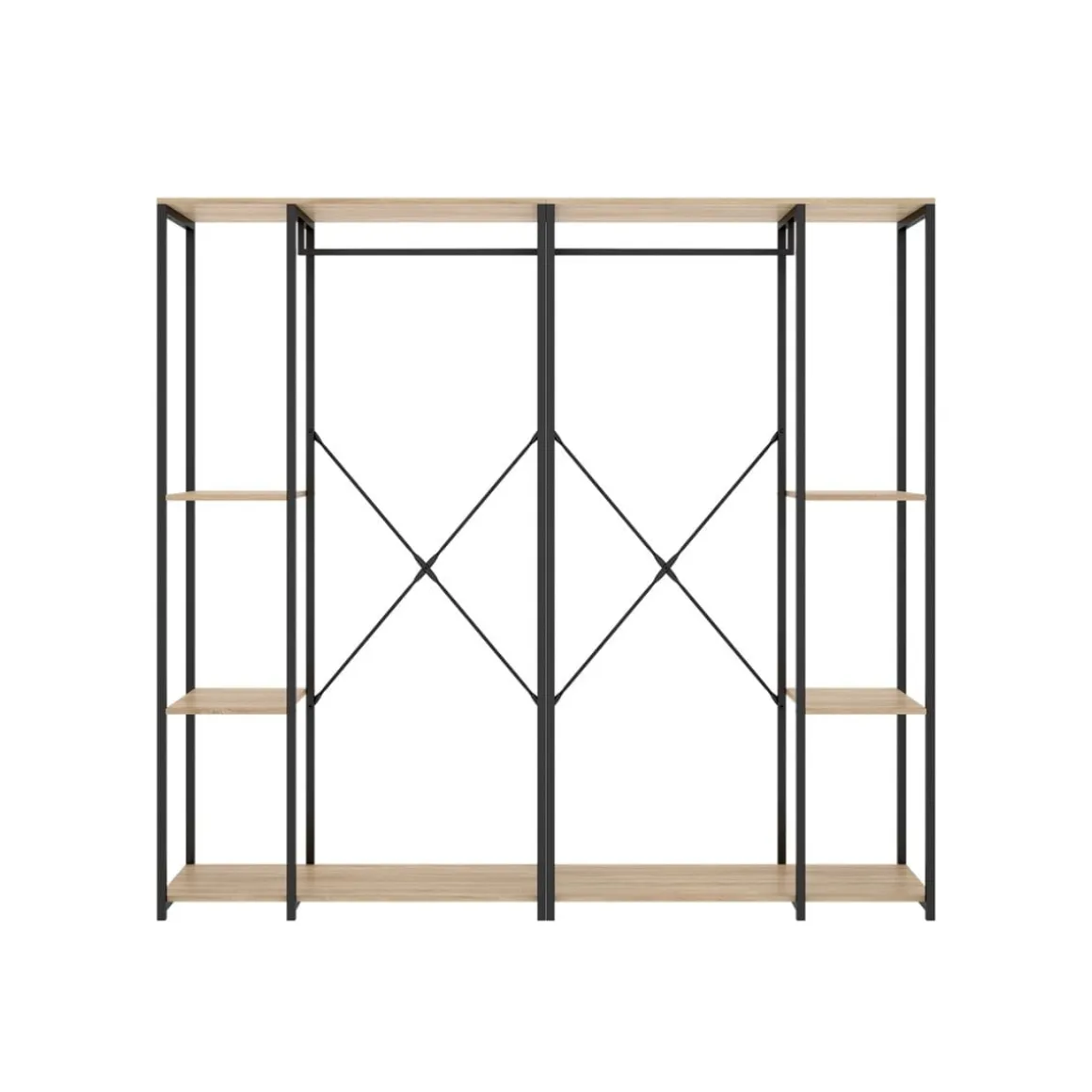 Armario vestidor Trok 2 barras con 4 estantes negro/natural 167x180x40 cm