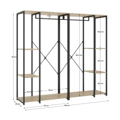 Armario vestidor Trok 2 barras con 4 estantes negro/natural 167x180x40 cm