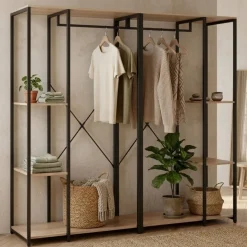 Armario vestidor Trok 2 barras con 4 estantes negro/natural 167x180x40 cm