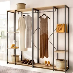 Armario vestidor Trok 2 barras con 4 estantes negro/natural 167x180x40 cm
