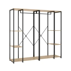 Armario vestidor Trok 2 barras con 4 estantes negro/natural 167x180x40 cm