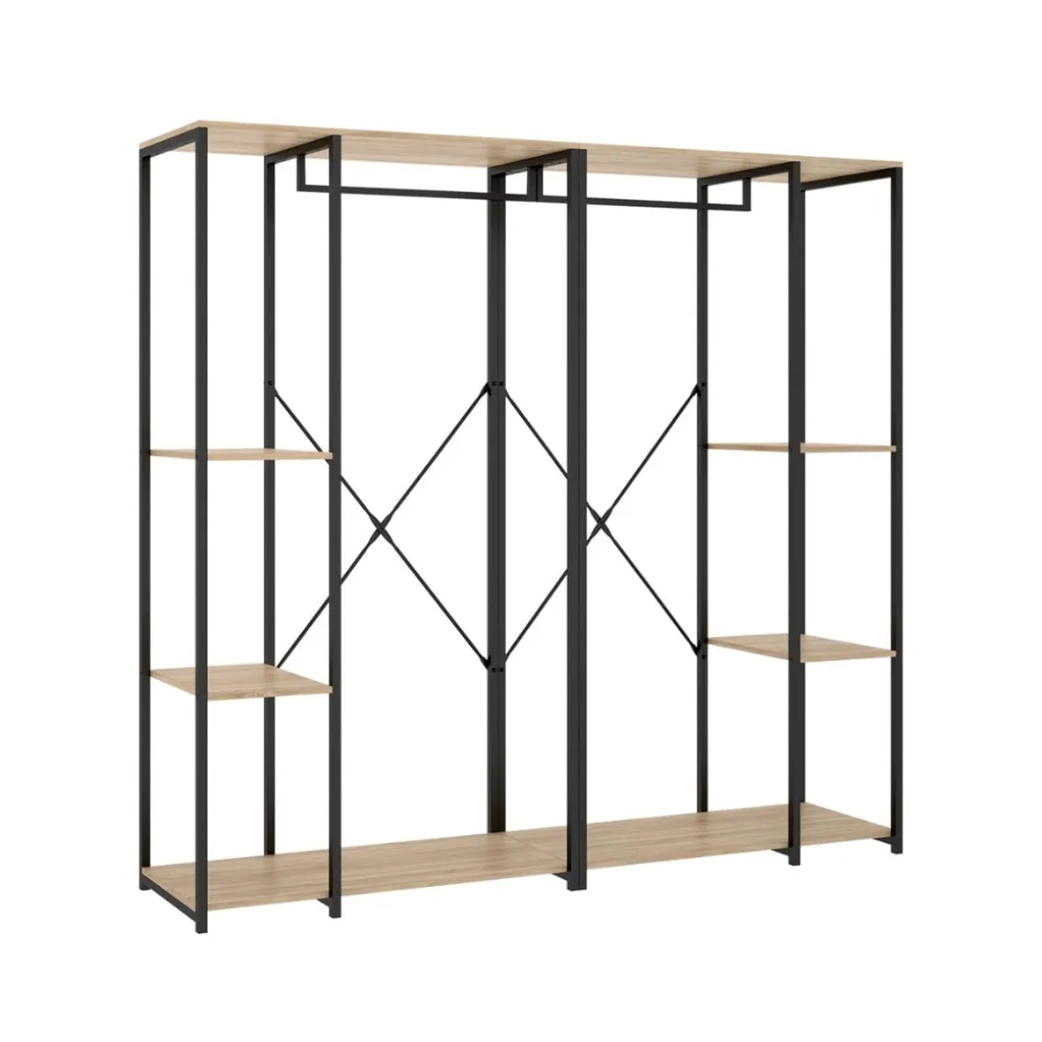 Armario vestidor Trok 2 barras con 4 estantes negro/natural 167x180x40 cm